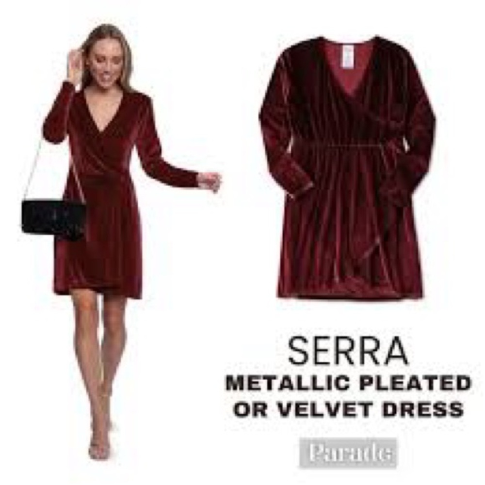 Serra Long Sleeve Burgundy Velvet V-Neck Wrap Dress Whimsigoth Fairy Holiday Y2K